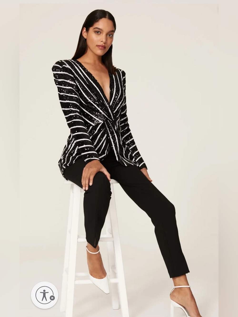 Sachin & Babi Peyton Sequin Stripe Surplice V-Neck Top Black White